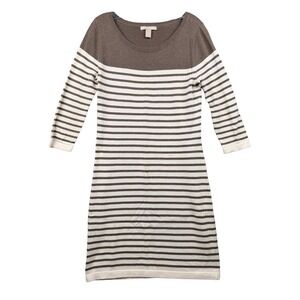 Banana Republic Womens Medium Brown White Striped Cotton Knit Sweater Dress M
